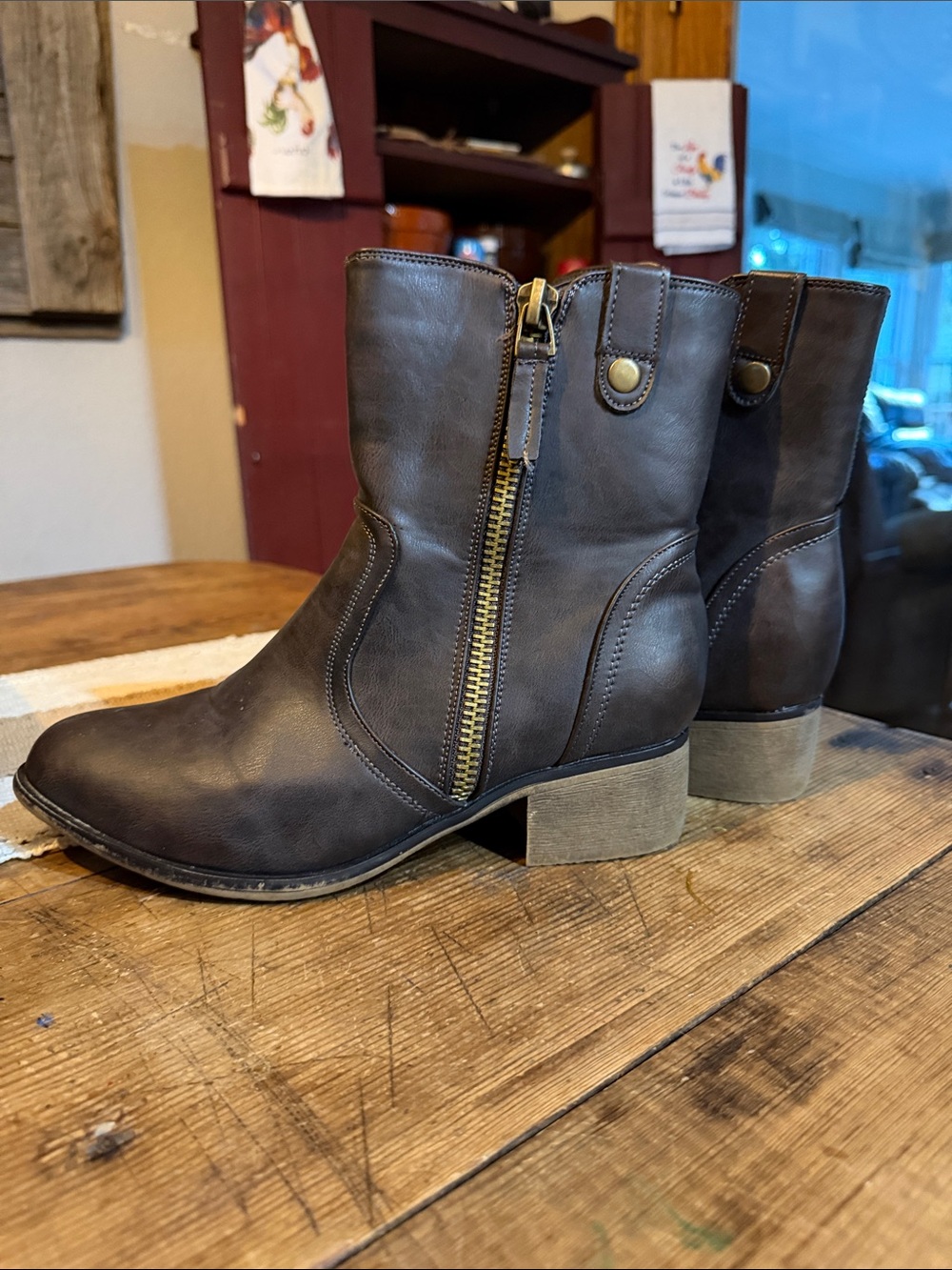 Bella Marie Dark Brown Ankle Booties with Gold Zip Detail